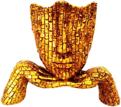 Mask Table Decor Polyresin Sculpture, Gold Brick Pattern, Abstract Face Design 12 cm Handicraft & Artifact Showpiece
