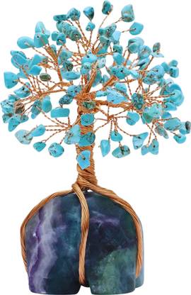 CFC Howlite Green Turquoise Gemstone Money Tree with Fluorite Rough Wire Decorative Showpiece  -  5 cm