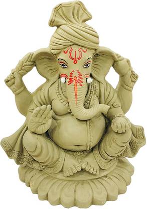 TobbDecor Eco Friendly Ganpati Murti Matti Ganesha Idol Biodegradable Ganesha Decorative Showpiece  -  20.5 cm