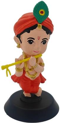 Adhvik Multicolor Open Eye Bal Krishna with Basuri Idol Statue God Stand for Home Décor Decorative Showpiece  -  10 cm