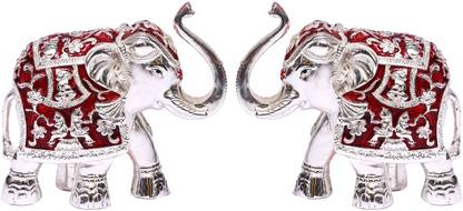 MurtiGhar Silver elephant Red Meena pair idol Decorative Showpiece  -  5 cm