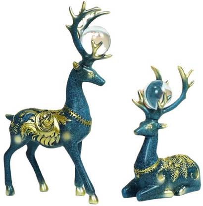 BNF 2Pcs Nordic Couple Deer Statue Figurine Feng Shui for TV Stand Home Desktop Blue Decorative Showpiece  -  5 cm