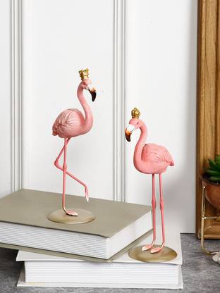 TAYHAA Golden Crown Pink Flamingo pair Decorative Showpiece  -  21 cm