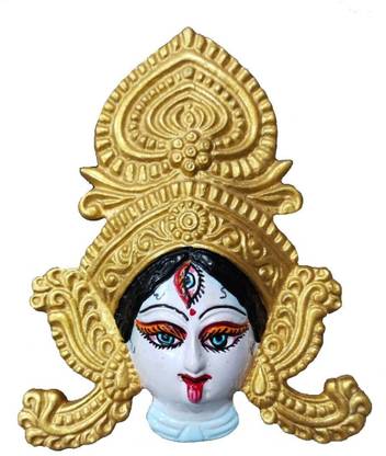 salvusappsolutions Sacred Metal Durga Face Wall Hanging for Divine Protection (Golden_4.5x5.5 inch) Decorative Showpiece  -  13 cm
