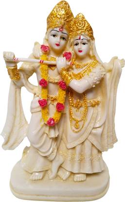 HUBZONES Antique Finish Lord Radha Krishna Love Couple Statue Hindu God Makhan chor Decorative Showpiece  -  21 cm