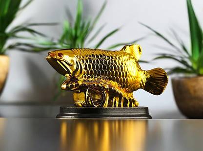 Wodec LUCKY CHARM GOLDEN AROWANA VASTU FISH STATUE-VASTU SHOWPIECE-LUCKY IDOL Decorative Showpiece  -  7.5 cm