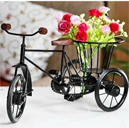 Craftkings Wrought Iron Handicraft Rickshaw Showpiece Home & Décor Vase Decorative Showpiece  -  21 cm