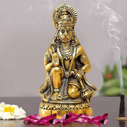 Kitlyn Pawan Putra Sankat Mochan Mahabali Hanuman ji ki sitting murti / Bajrangbali Decorative Showpiece  -  14 cm