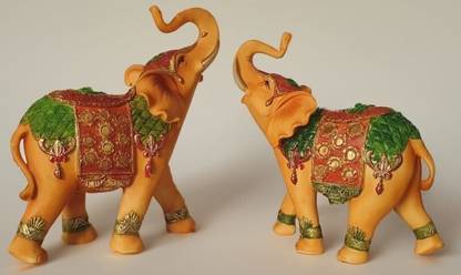 Aegean Couple Elephant Statue, 11" elegant golden and multi colour Decorative Showpiece  -  10.16 cm