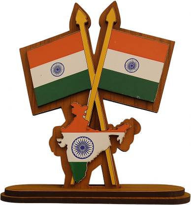 bareth brothers "Bharat Flag & Map Wooden Showpiece" Decorative Showpiece  -  13 cm