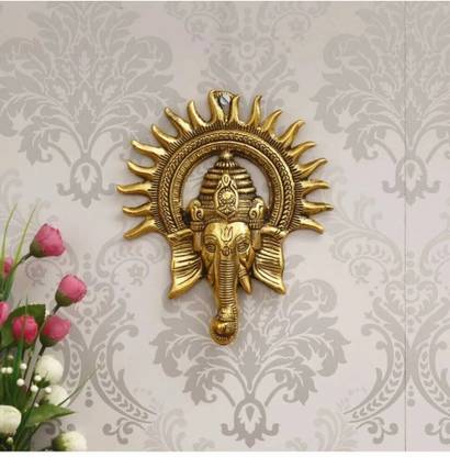 Sikarwar Traders Metal Ganesh Ji Face Encircled With Suraj Ji Wall Hanging Decorative Showpiece Decorative Showpiece  -  23 cm
