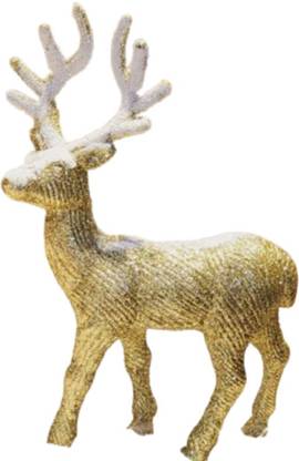 BHAVIKADECOR Golden Glitter Reindeer for Christmas Decoration Decorative Showpiece - 20 cm