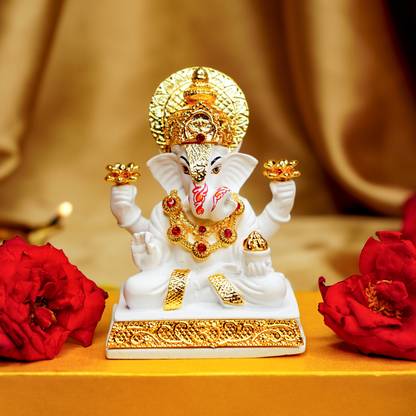 Ekhasa Ganesh Idol for Car Dashboard | Dagdusheth Ganesh Ganpati Idol | Decorative Showpiece  -  8 cm