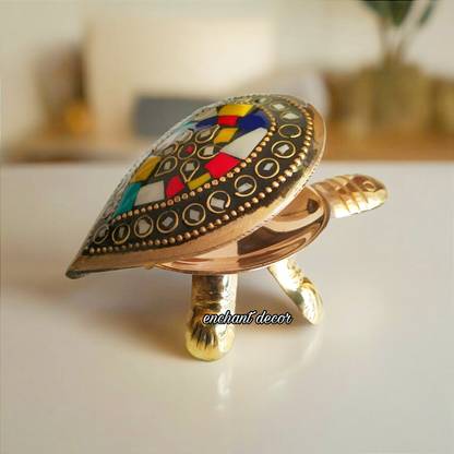 Asha Enchant Decor Vastu Feng Shui Brass Tortoise Turtle with Secret Wish Compartment Good Luck Decorative Showpiece  -  8 cm