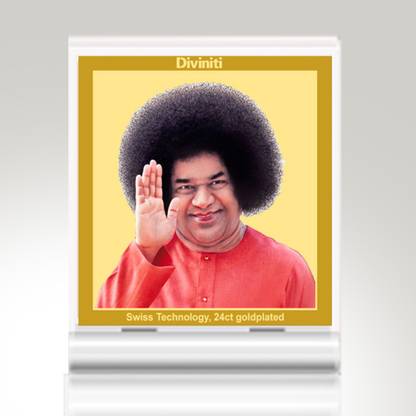 DIVINITI Sathya Sai Baba Photo Frame for Car Dashboard|24K Gold Plated ACF 3A Frame Decorative Showpiece  -  11 cm