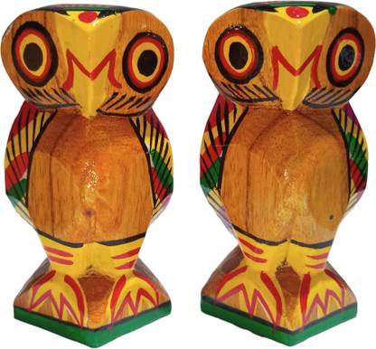 GPA TRADERS 3.5 Inches Wooden Handmade Owl, Vahana of Goddess Lakshmi - Polished - Decorative Showpiece  -  9 cm