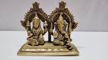 Vayu Shakti Brass Statue of Shree Ganesh Lakshmi, Height 3.5 inch, Width 4.2 inch Decorative Showpiece  -  9 cm