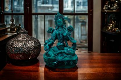 GLOBAL AROMA Small Green Tara Maa Decorative Showpiece  -  15 cm