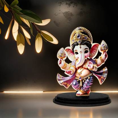 Pundriksh Mdf Cutout Ganesha/ganpati/vighanharta 2d Idol Wooden Sticker Statue God Stand Decorative Showpiece  -  8.5 cm