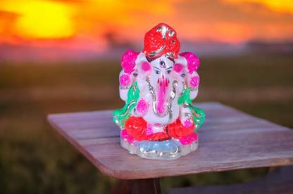 SOMUDEE Ecofriendly Ganesh Murty Idol Pack of 1, Made With 100% Clay Decorative Showpiece  -  10 cm