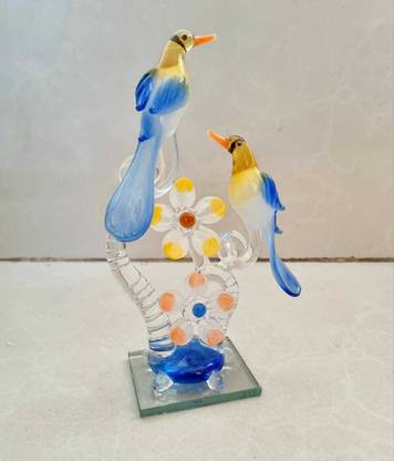 ADORNX (GOOD LUCK) BIRDS GLASS SHOWPIECE FOR DECORATION AND GIFT, MADE IN INDIA PRODUCT Decorative Showpiece  -  12 cm