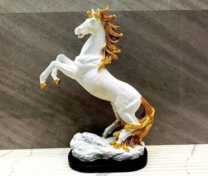 SriMaa Ventures Beautiful Horse Sculpture, White with Golden Mane and Tail for Home & Office Decorative Showpiece  -  33 cm