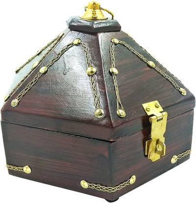 Devaa Rosewood Ethnic Hexagon Jewel Box (Small) Decorative Showpiece  -  15 cm