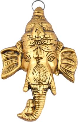 KRITILIFE Brass Ganesha Face Wall Hanging | Traditional Ganpati Murti Decorative Showpiece  -  17 cm