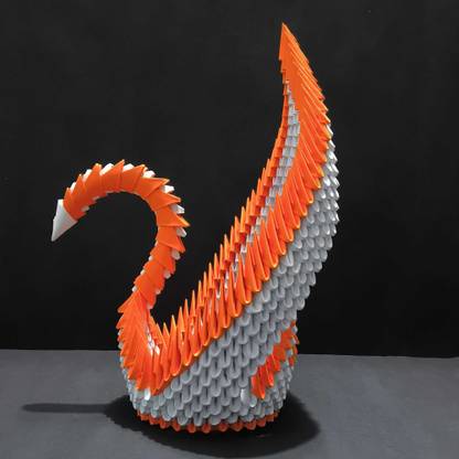 Tulsi Origami Graceful 3D Origami Orange Swan – Handcrafted Decorative Showpiece  -  31 cm