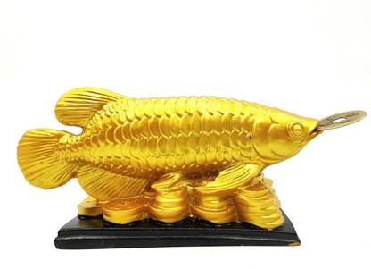 Plus Value Lucky Feng Shui Golden Arowana Fish Statue for Protection & GoodLuck Decorative Showpiece  -  15.3 cm