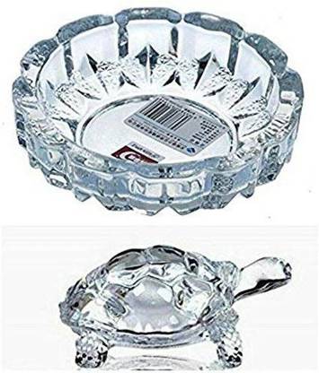 Gyanoday Creations Glass Crystal Tortoise with Pond Feng Shui Vastu Crafts Crystal Turtle with Plate, Best Gift for Career and Good Luck Plate Decorative Showpiece  -  5 cm