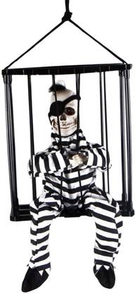 BNF Screaming Animated Decorations Halloween Scary Talking Skull Cage Prisoner Decorative Showpiece  -  12 cm