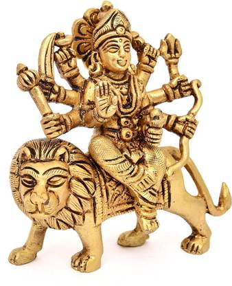 vrindavan shopi Durga Mata Pure Brass Statue Figurine Idol Murti Idol Home Office Temple 1250gm Decorative Showpiece  -  13 cm