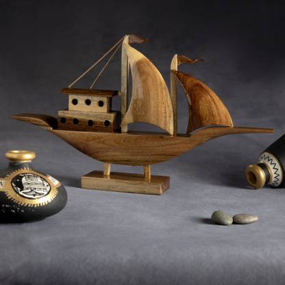 The Village Stories Wooden Boat | Vintage Nautical Home Decor | Handcrafted Ship Decorative Showpiece  -  19 cm