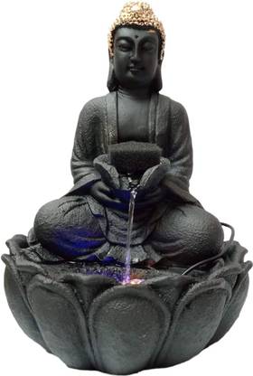 alila Black Kamal Buddha Waterfall LED Fountain Decorative Showpiece  -  35 cm
