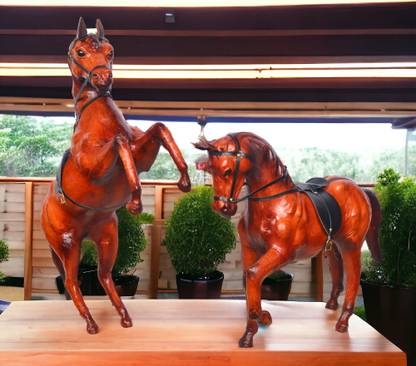 VMSK HandiCraft Shivaji & Rearing Horse Pair | Set of 2 | Leather | 12” Inch Each | Premium Decorative Showpiece - 37 cm