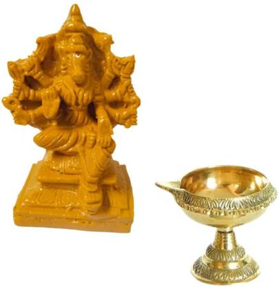LeoTraders Varahi Amman Idol (Yellow) and Kubera Deepam for Poojaroom (Combo offer) Decorative Showpiece  -  10 cm