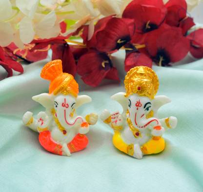 Vj Shree Ganesh idol for Car Dashboard(Pagdi+Mukut), Ganesh Idol Best for Home(Pack of 2) Decorative Showpiece  -  5 cm