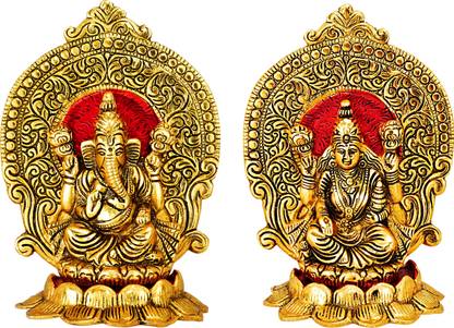 eCraftzone Statue/Murti/Figure Lord Laxmi Ganesh JI Set Size 6.7" X 3.8"Inch Gold Plated Decorative Showpiece  -  17 cm