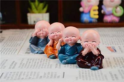 DARIDRA BHANJAN Set Of 4 Cute Little Monk Buddha Statues | Baby Buddha Multicolor Decorative Showpiece  -  5 cm