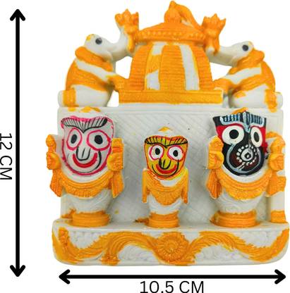 FernHaus Handcrafted Lord Jagannath, Balaram, Subhadra Idol, 12 x 10.5 cm, Stone Dust Decorative Showpiece  -  12 cm
