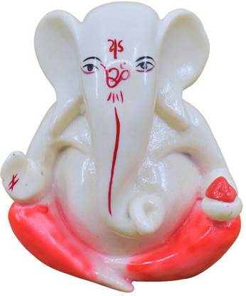 Real Craft Divine White and Orange Ganesh Idol: Tranquility with a Pop of Color Decorative Showpiece  -  10 cm
