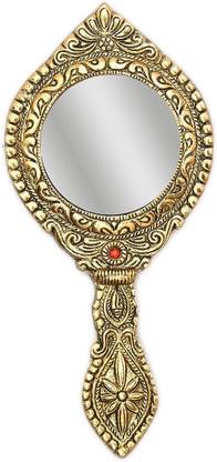 SP Handicrafts Aluminium Handheld Mirror with Handle Hand Mirror Golden Color. Decorative Showpiece  -  24 cm