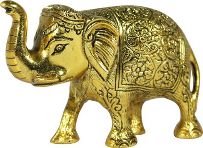 DreamKraft White Metal Elephant Trunk Up Animal Statue Decorative Showpiece  -  18 cm