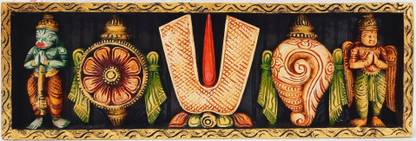 JlineArts Wooden Sanku Chakra Namam Wall Panel Decorative Showpiece  -  20.3 cm