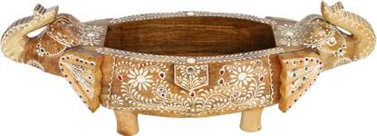 THE COCOTIER THE COCOTIER Stylish Elephant Planter, Pots for and Room Decor (Natural) Decorative Showpiece  -  13 cm
