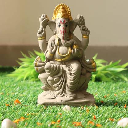SOMUDEE Eco Friendly Easy Water Desolve Ganesha Clay Idol Size 6.5 Inch Decorative Showpiece  -  16 cm