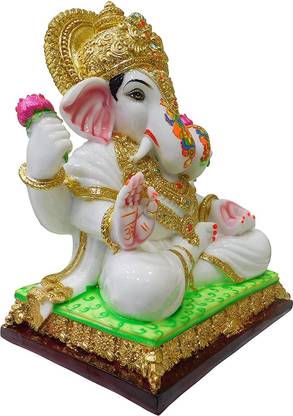 Om ssvmb9 Marble Made Shree Ganesha Statue Ganesh Murti Ganesh Idol (Height:- 12.59 Inch) Decorative Showpiece  -  32 cm