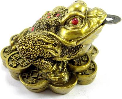 ChoicIt Feng shui frog with coin money frog Decorative Showpiece - 15 cm (Plastic, Gold) Decorative Showpiece  -  15 cm