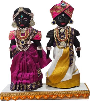 breeze handicrafts Wooden gudi padwa Dolls pattada Bombe Dolls marapachi bommai Dolls Decorative Showpiece  -  20 cm